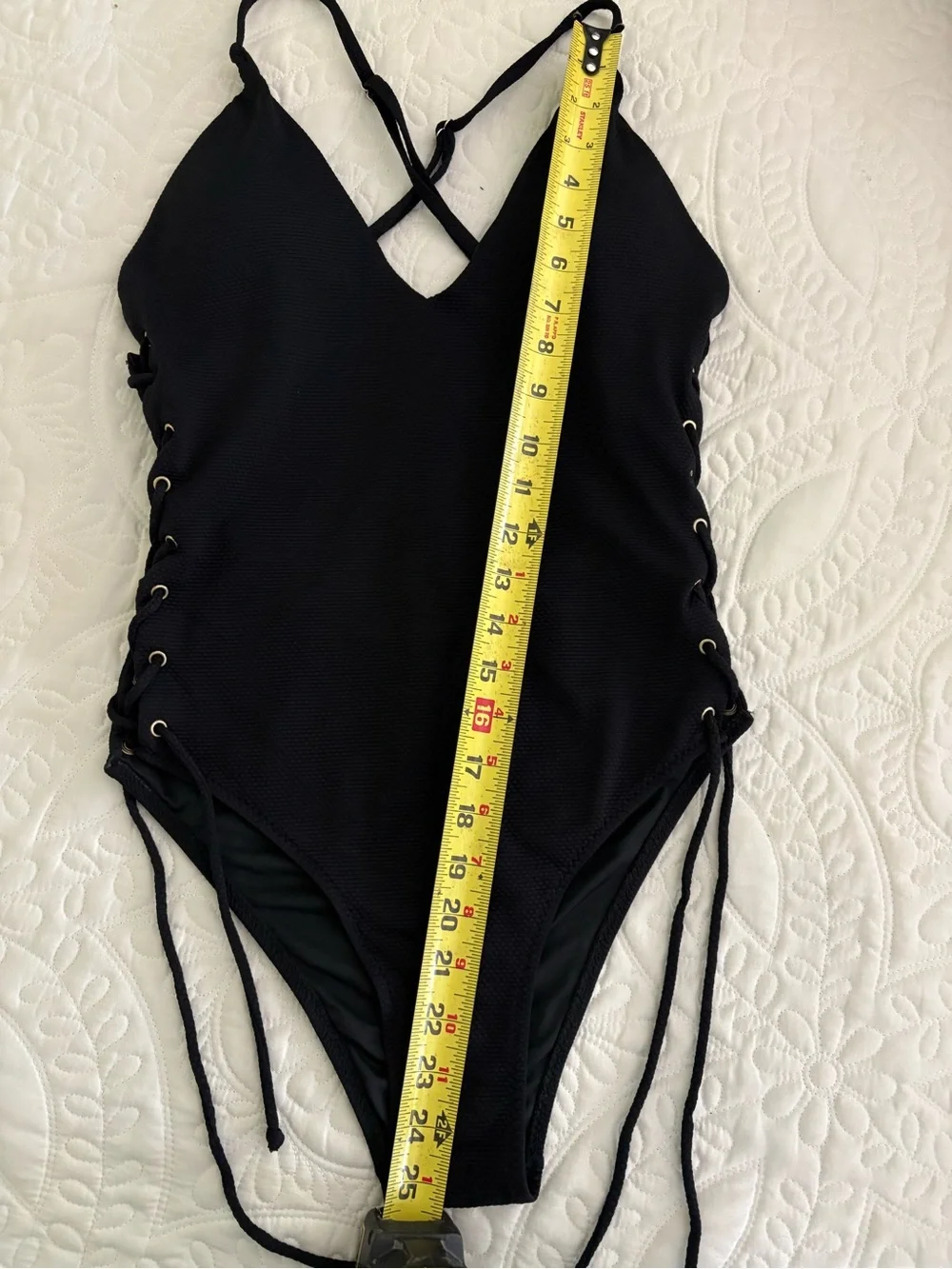 Black Lace-Up One-Piece Swimsuit L